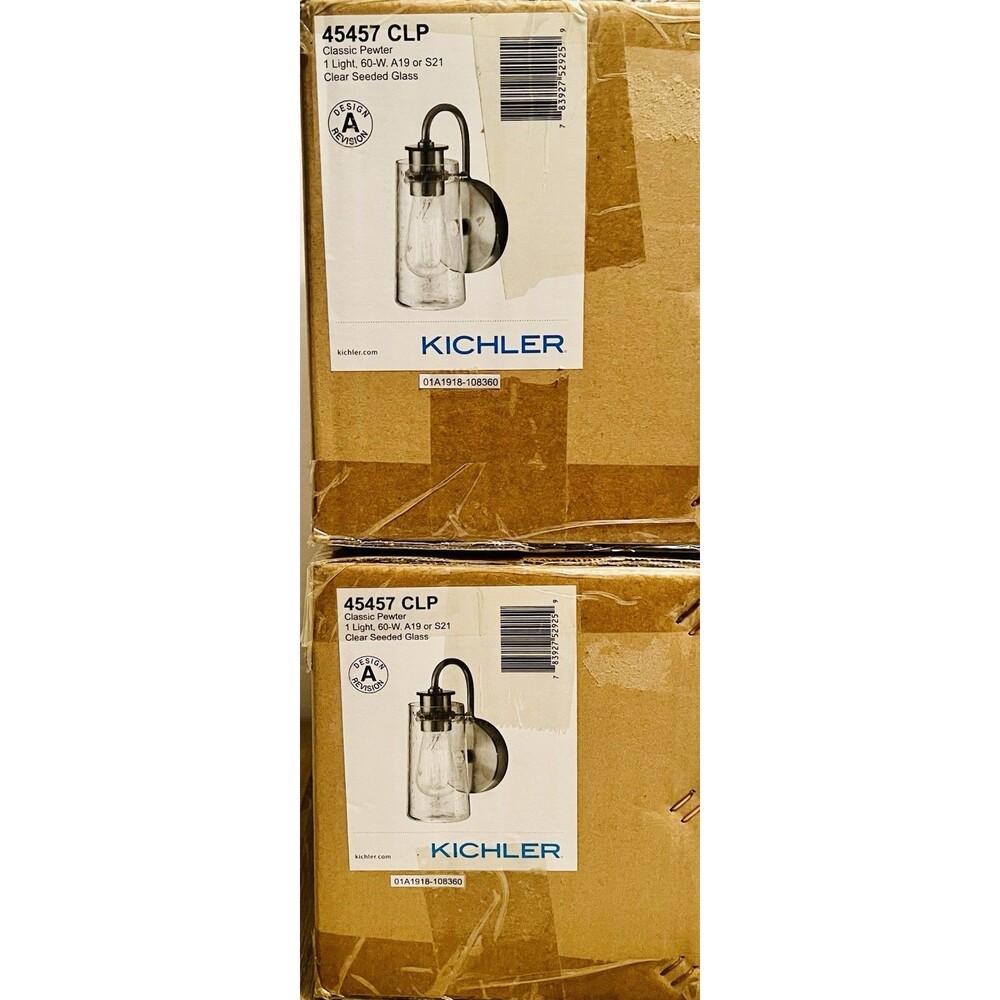 2 New  Kichler Braelyn Light Wall Sconces Classic Pewter Model 45457CLP
